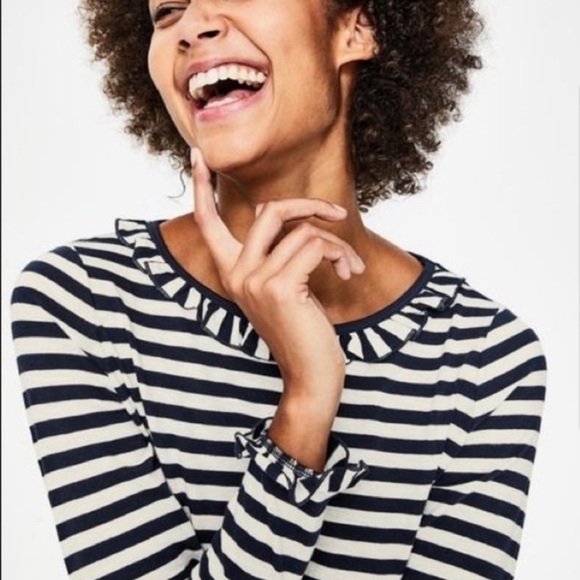 Boden Ruffle Cuff & Collar Long Sleeve Breton Tee L - Picture 5 of 9